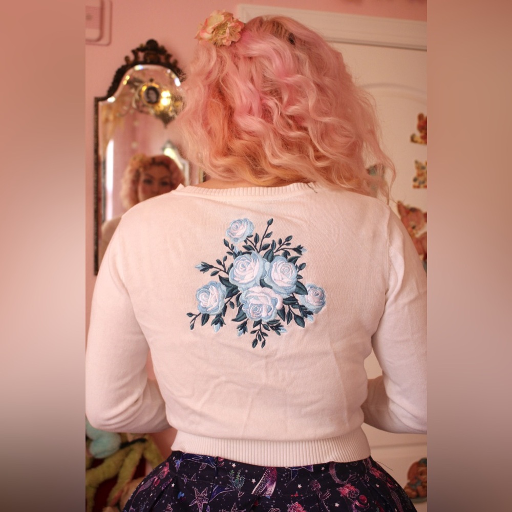 Collectif blue rose cardigan